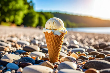 Ice cream cone on beach summer dessert sweet treat tasty vacation