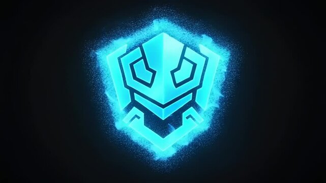 Futuristic glowing logo design with blue neon effects on a dark background, ideal for tech branding