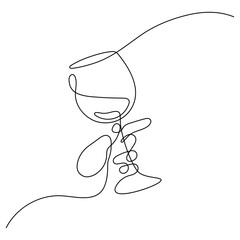 wineglass holding pose one line drawing continuous handdrawn minimalist art decorative