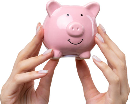 3d pink piggy bank in the beautiful hands of a girl. - Powered by Adobe