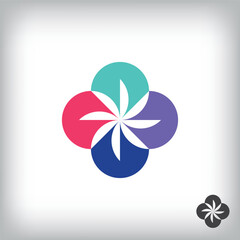 Circular flower form logo. Unique design identity. Geometric flat logo template.