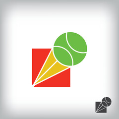 Tennis ball logo outside the square. Unique design identity. Geometric sport flat logo template.