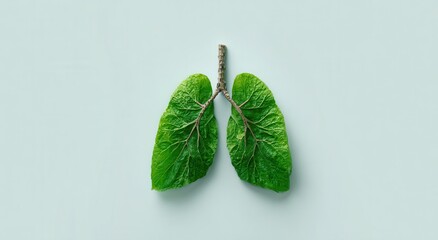 A green leaf in the shape of lungs on a white background. World No Smoking Day concept