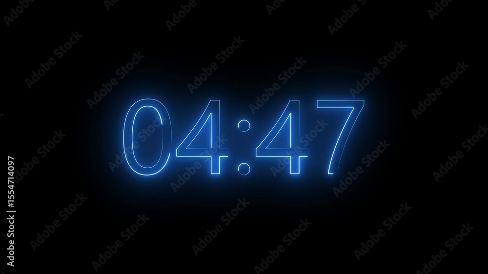Poster five minute digital timer. 5 minute digital negative countdown sci-fi light effects electronic prote
