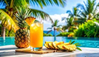 Pineapple juice cocktail summer tropical drink vacation poolside relax