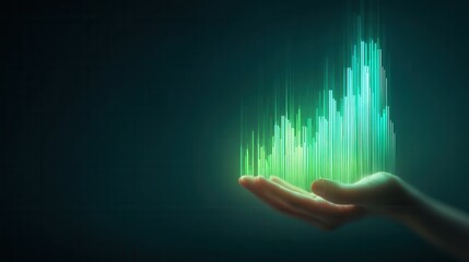 Hand holding glowing holographic growth chart for financial success