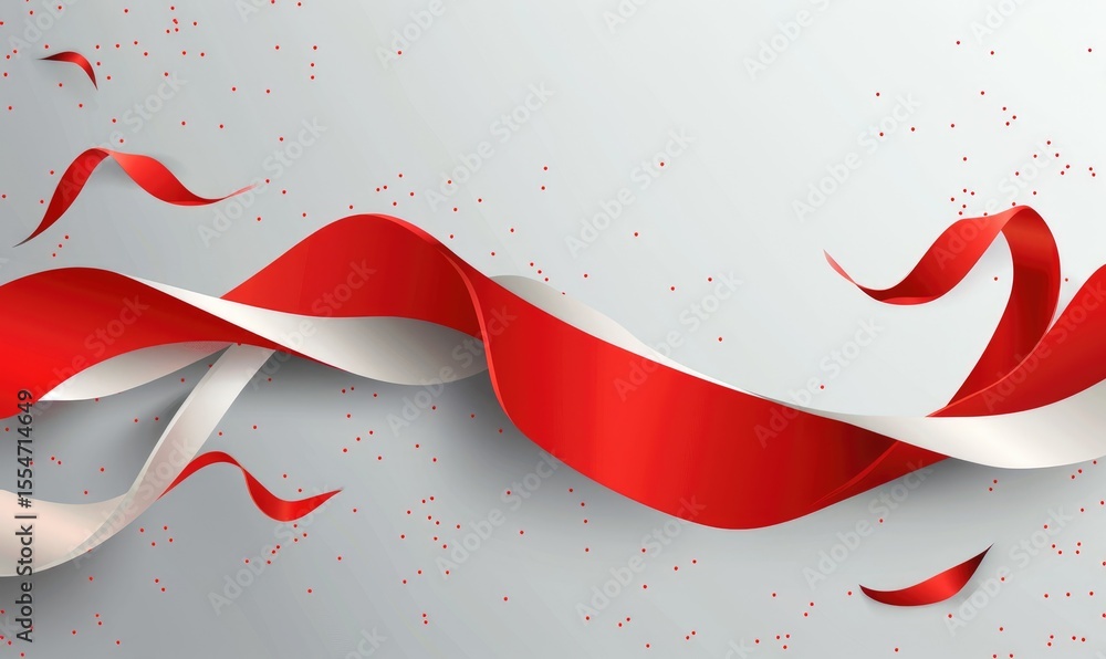 Fototapete a red and white ribbon in the shape of an indonesian flag is fluttering on a background with gray gr