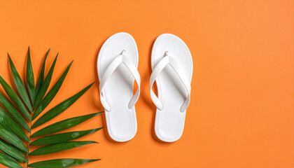 White flip flops summer footwear beach vacation tropical background