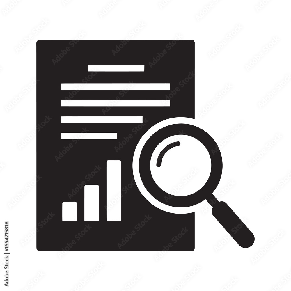 Poster data analysis report icon with document and magnifying glass for financial audit and business resear