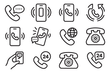 Minimalist Phone Call and Communication Line Icon Set