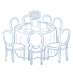 Vector Illustration of Table and Chairs on the White Background.