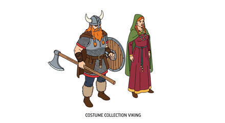 Cartoon Viking Warrior with Axe, Shield, and Armor, Standing Proudly