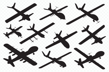 Naklejka premium military drone silhouette vector illustration for uav surveillance defense recon aviation security design projects