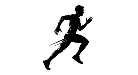 Silhouette of a Muscular Man Running Fast with Motion Lines, Black on White