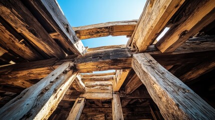 Obraz premium Detailed close-up view of weathered wooden beams.