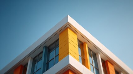 Modern Building in Low Angle View with Colorful Facade Elements