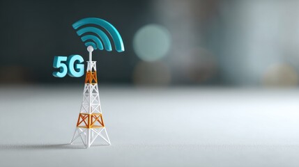 Minimalistic 5G Tower Illustration on White Background Display