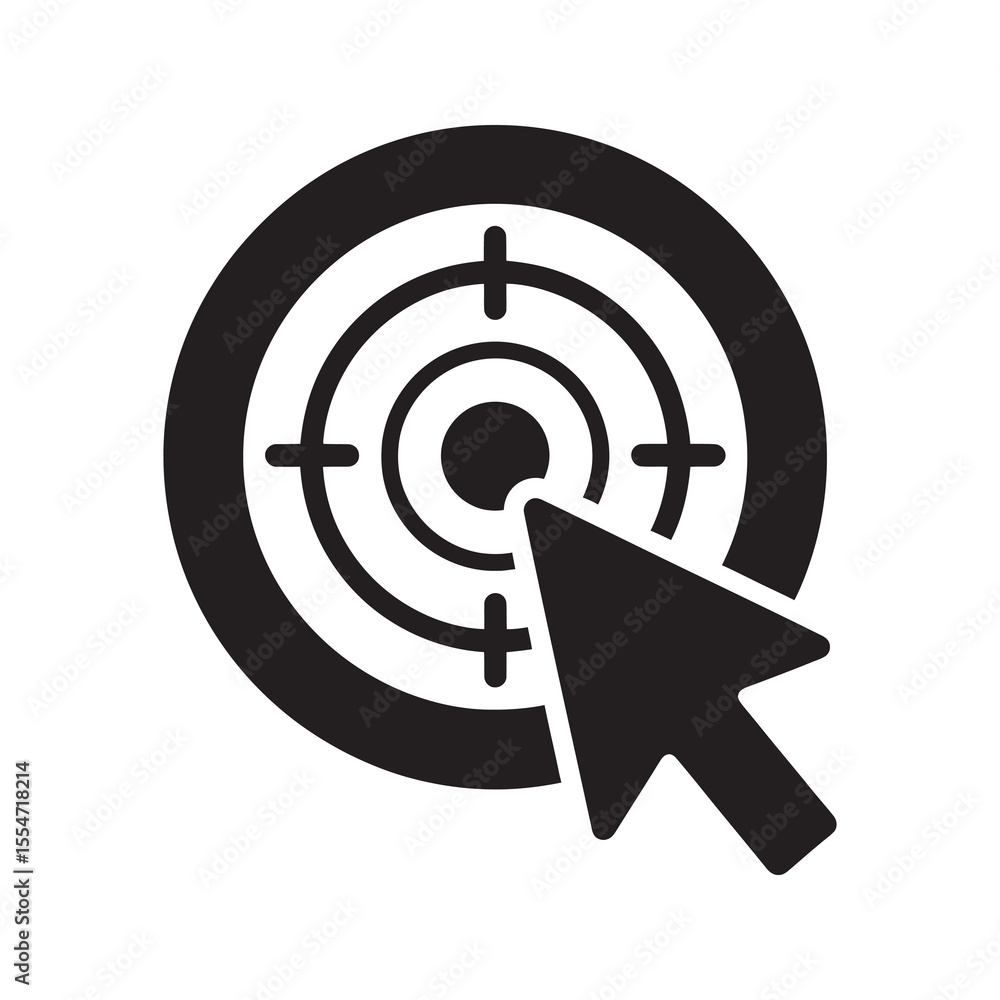 Poster call to action icon with target and cursor for digital marketing campaign and click through rate goa