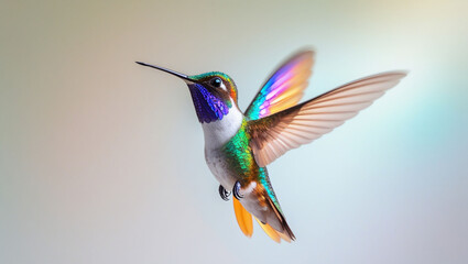 Fototapeta premium Hummingbird flying bird animal wildlife nature colorful exotic wings iridescent tropical avian beauty