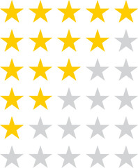 Five stars rating scale. A scale of a customer review with a star rating. Vector illustration with transparent background.