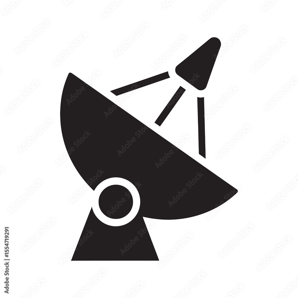 Poster satellite communication icon for global network broadcast and wireless signal transmission technolog