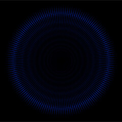 Radial Halftone Dot Pattern with Blue Gradient on Black Background – Futuristic Abstract Design for Tech Visuals, Digital Interfaces, and Sci-Fi Projects. Editable vector.