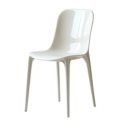 Glossy white plastic chair with curved back isolated on transparent background
