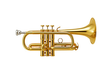 Fototapeta premium Golden brass trumpet isolated on transparent background