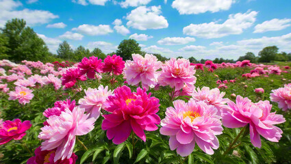 pink flowers against blue sky