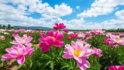 pink flowers against blue sky