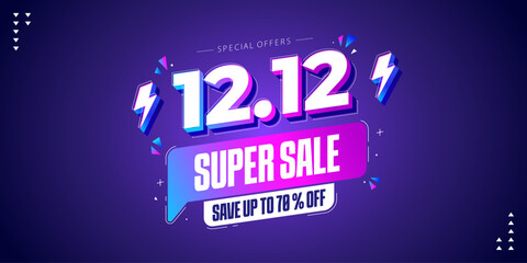 12.12 super sale promo banner with discount offer. Flash sale banner background. Flash sale special offer banner for social media post or website banner