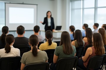 Obraz premium Corporate Training with Female Presenter and Engaged Audience