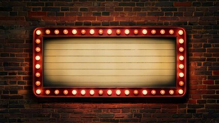 Glowing theater marquee sign on rustic brick wall offers vintage style - Powered by Adobe