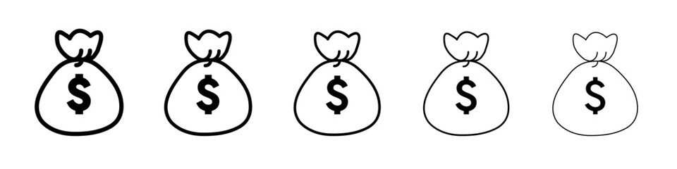 Money bag icon flat simple outline logo
