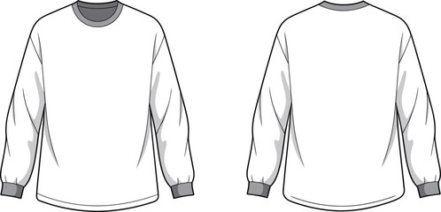 Sweatshirt, long sleeve, crewneck, pullover, fashion, top, unisex, casual, apparel, template, vector, front, back, flat, technical, illustration, cad, drawing, clothing, sketch