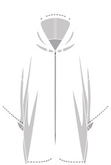 Poncho, raincoat, hooded, outerwear, fashion, apparel, zip, flat, vector, sketch, cad, drawing, unisex, style, illustration, design, clothing, waterproof, jacket, cad drawing flat vector illustration