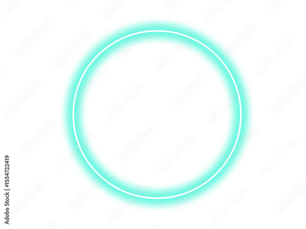 Poster abstract glowing turquoise circle with a white inner ring and a square frame on a transparent backgr