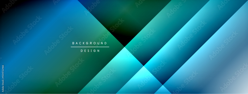 Poster Abstract geometric design. Blue, green gradients create layered effect. Minimalist style with text elements present. Modern visual composition.