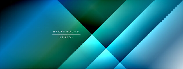 Fototapeta premium Abstract geometric design. Blue, green gradients create layered effect. Minimalist style with text elements present. Modern visual composition.
