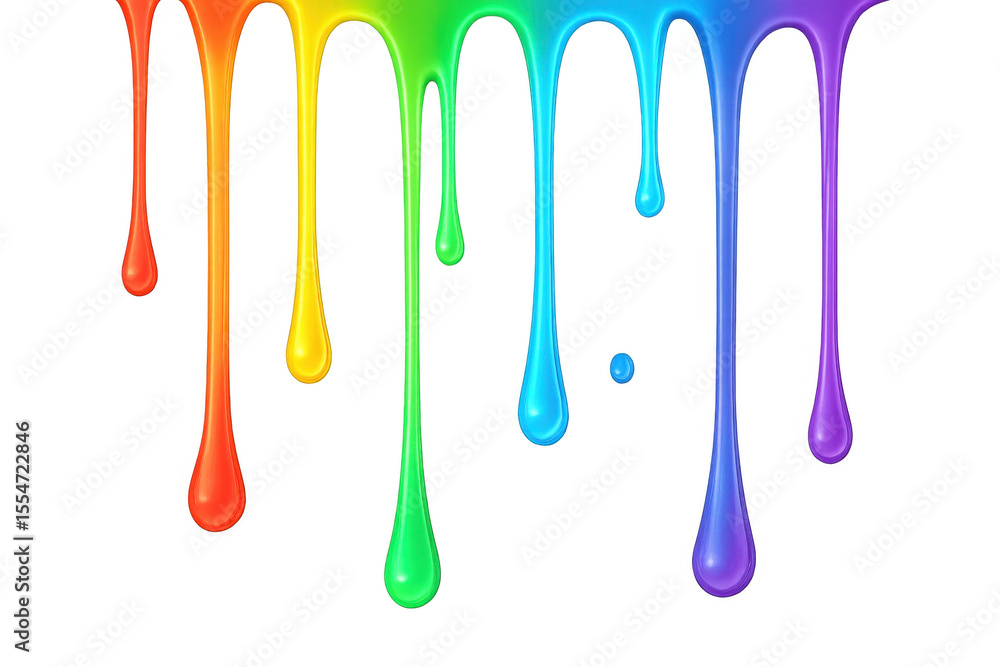 Poster paint dripping in vivid hues, cascading dynamically across transparent surface