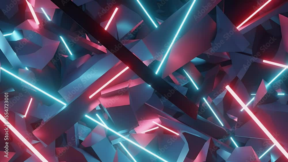 Aufkleber abstract geometric composition with neon pink and cyan lighting on fragmented surfaces creates a fut