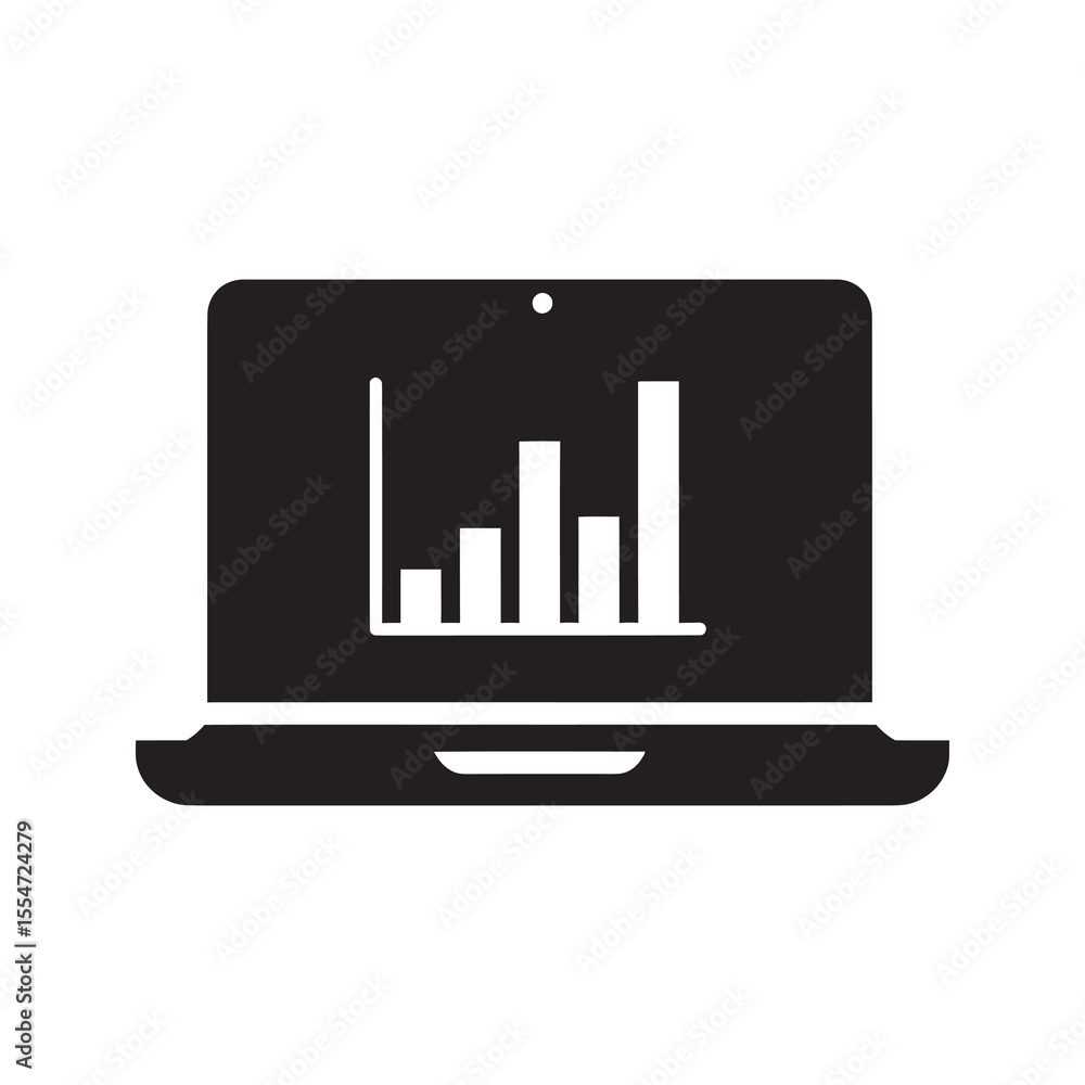Poster data analysis on a laptop screen with a business intelligence chart for a marketing report showing s