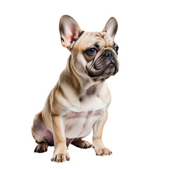 Obraz premium French Bulldog Puppy Portrait: Adorable fawn-colored French Bulldog puppy sits attentively, showcasing its characteristic bat ears and charming expression.