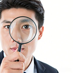 businessman looking through magnifying glass