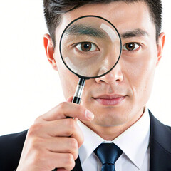 businessman looking through magnifying glass