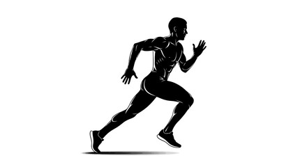 Silhouette of Muscular Man Running with Athletic Shoes on White Background