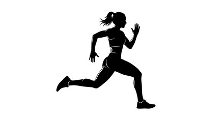 Silhouette of a Woman Running in Sportswear with Ponytail, Black on White