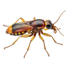 The Bug's Detailed Portrait: A close-up, isolated shot reveals the intricate details of a unique bug specimen, showcasing its colorful exoskeleton, multifaceted eyes, and delicate antennae.