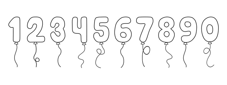 Set of balloon number isolated on white background. Line balloon alphabet. Vector stock