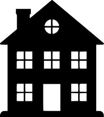 Silhouette of a dollhouse or model house with multiple visible windows
